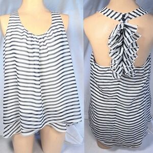 Studio Y Womens Tank Top L Navy Ivory‎ Sheer Striped Whimsigoth Fairy Coquette